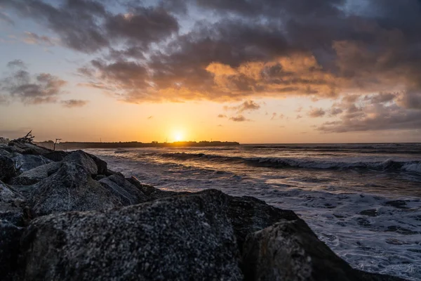 sunset on the coast of New Zealand with rocks and wood in the foreground, amazing sunset in new Zealand, great New Zealand landscape