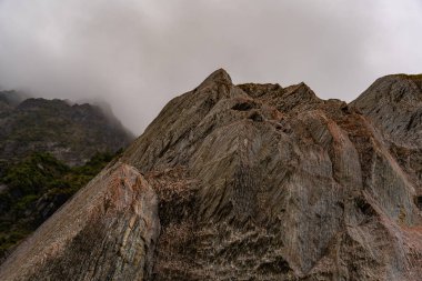 Franz Josef Buzulu ve vadi tabanı, Westland, Güney Adası, Franz Josef Buzul Ulusal Parkı, Yeni Zelanda, Franz Joseph buzulunun etrafındaki güzel doğanın görüntüsü.