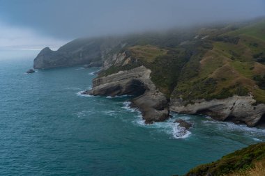 Able Tasman Ulusal Parkı Yeni Zelanda, Tasman Bölgesi Güney Adası Yeni Zelanda, Yeni Zelanda 'da Cape Farewell' de muhteşem engebeli bir kıyı şeridi..