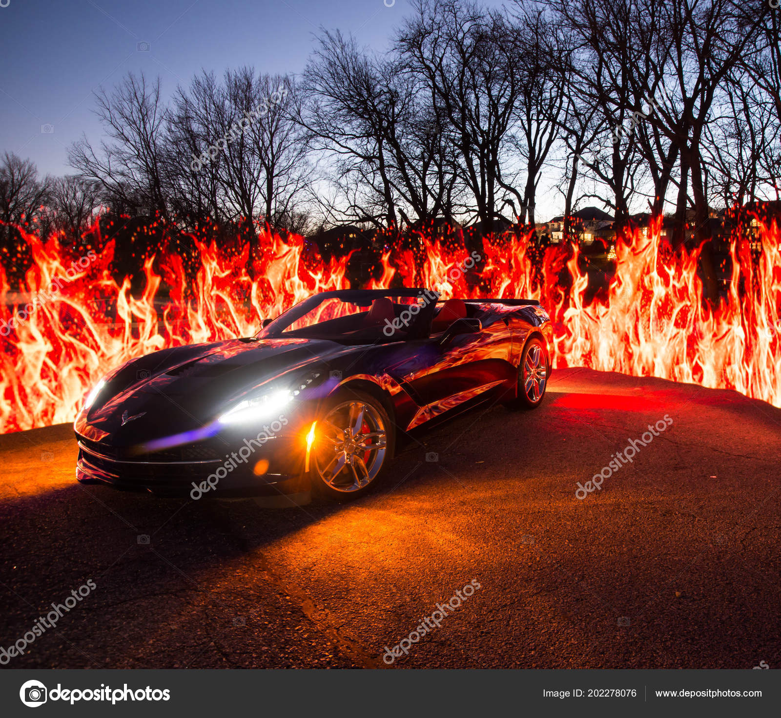 Schwarz Mit Rotem Interieur Corvette Stingray Umgeben Von