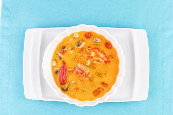 Seafood puree soup with shrimps and crab meat according to Mediterranean recipe — Stock Image Seafood Puree Soup Shrimps Crab Meat According Mediterranean Recipe Stock Image