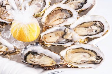 Akdeniz yemeği, Avrupa mutfağı. Taze çiğ midye limon ile servis ve çeşitli soslar- istiridye, soya, kremalı, hardal, kırmızı biber sosu