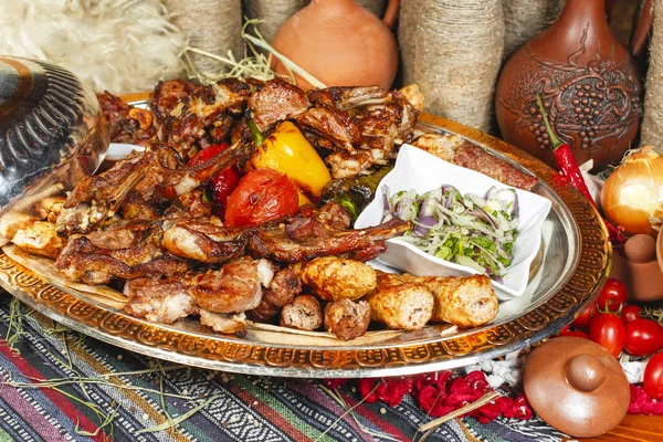 Kebab According Georgian Recipe Marinated Lamb Veal Chicken Baked Grill — Stock Photo, Image