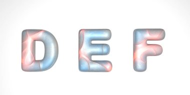 Sıcak ışık dalgaları, büyük harf ya da büyük harf def def içeren ay desenli harf beyaz arkaplanda izole edilmiş ay dokusunun gri yüzeyi.