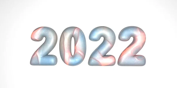 Feliz Ano Novo 2022. Holiday 3D renderização de texturas lunares com ondas de luz 2022. Sinal 3d realista. Design de cartaz ou banner de férias . — Fotografia de Stock
