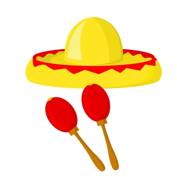 Sombrero Maracas Simboli Del Messico — Vettoriale Stock