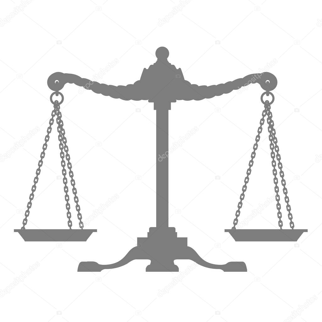 Silhouette of old balance - scales, symbol of justice