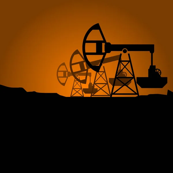 Silhouetten Von Erdöl Pumpjack Bei Sonnenuntergang Ölpumpen — Stockvektor