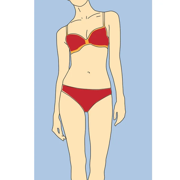 Modello Snello Bikini Donna Costume Bagno — Vettoriale Stock