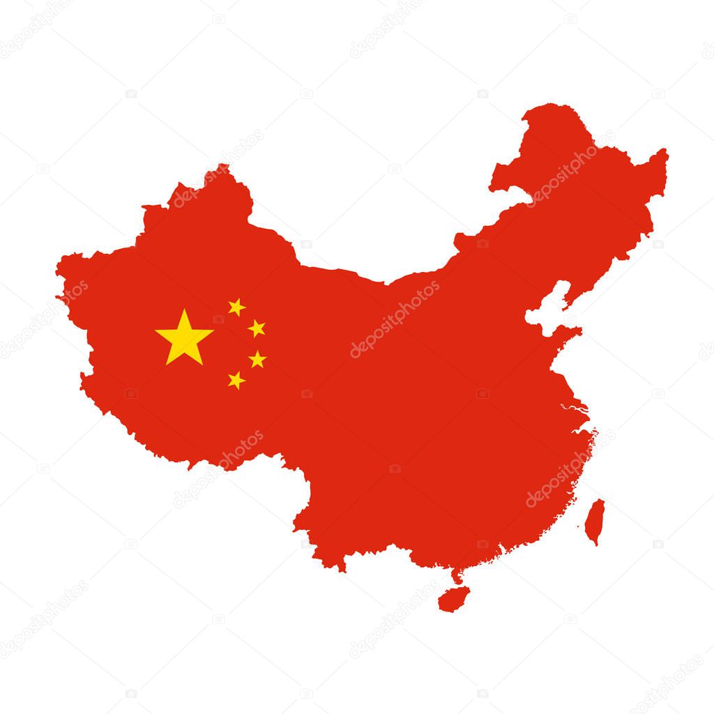 China map outline - silhouette of China state stylized as flag