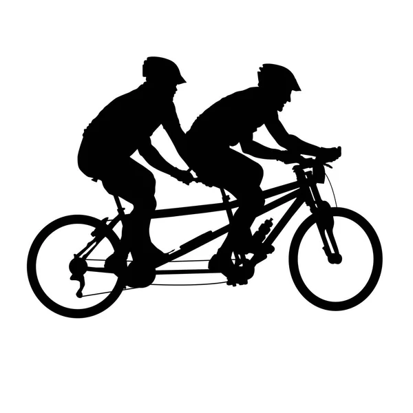 Tandem Fiets Silhouette Fietsers Dubbele Fiets — Stockvector