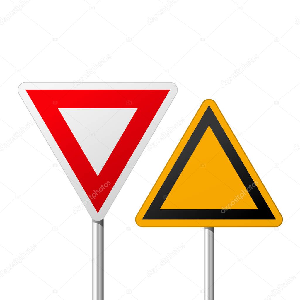 Blank road yield signs - notice symbol 