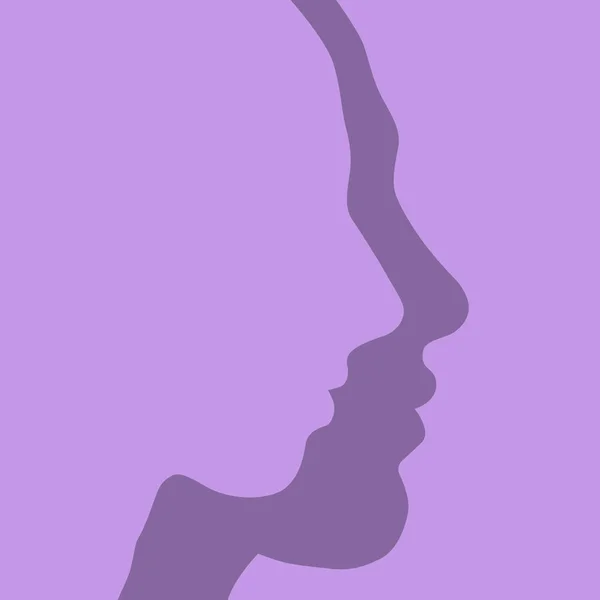 Menekşe arka plan üzerinde erkek ve kadın yüz sideview silüeti