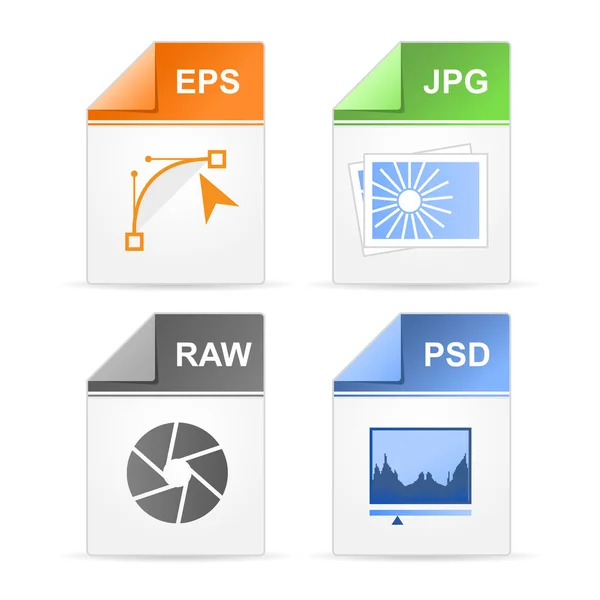 Iconos Formato Tipo Archivo Psd Crudo Jpg Eps — Vector de stock