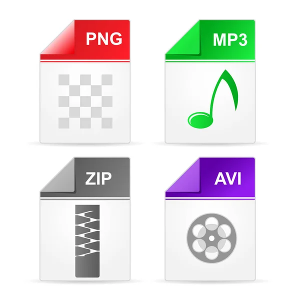 Iconos Formato Tipo Archivo Zip Png Mp3 Avi — Vector de stock