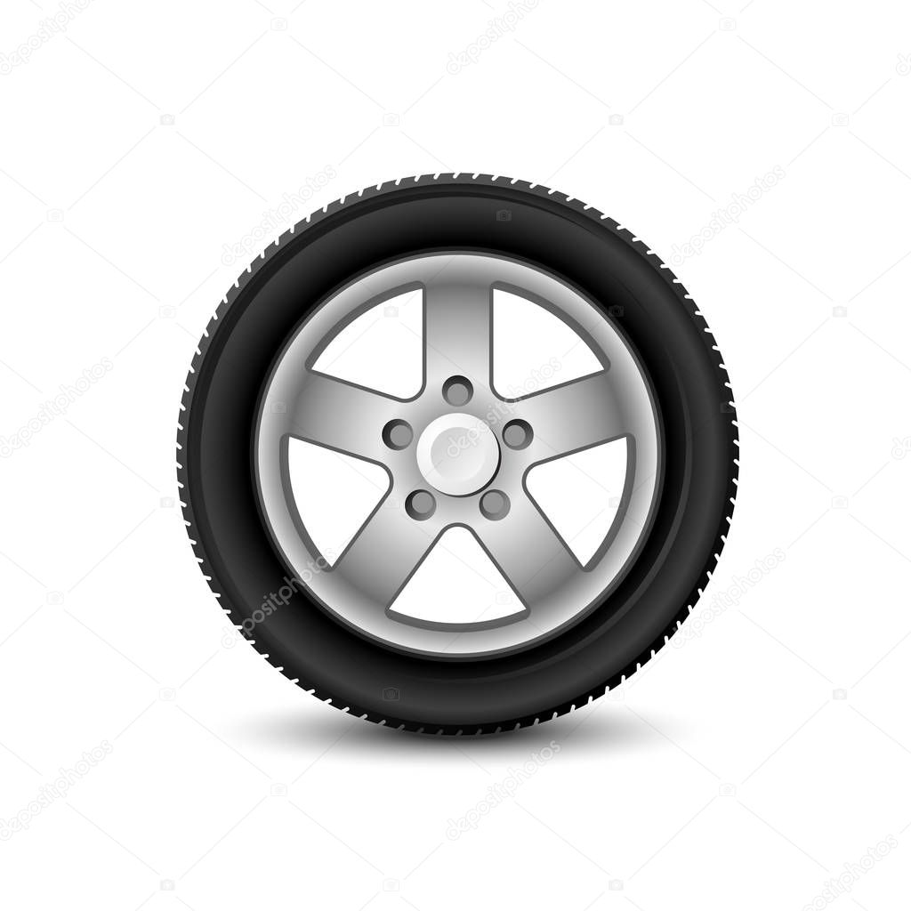 Car wheel with tyre on white background 