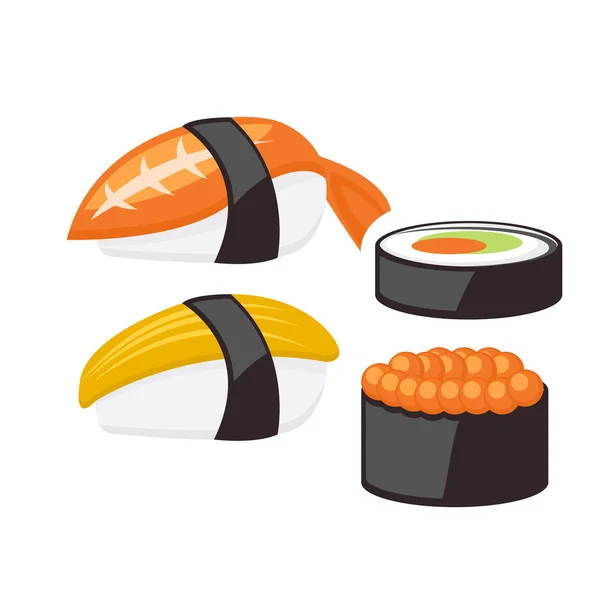 Sushi Rolls Japanese Food Set Icons — Stock Vector