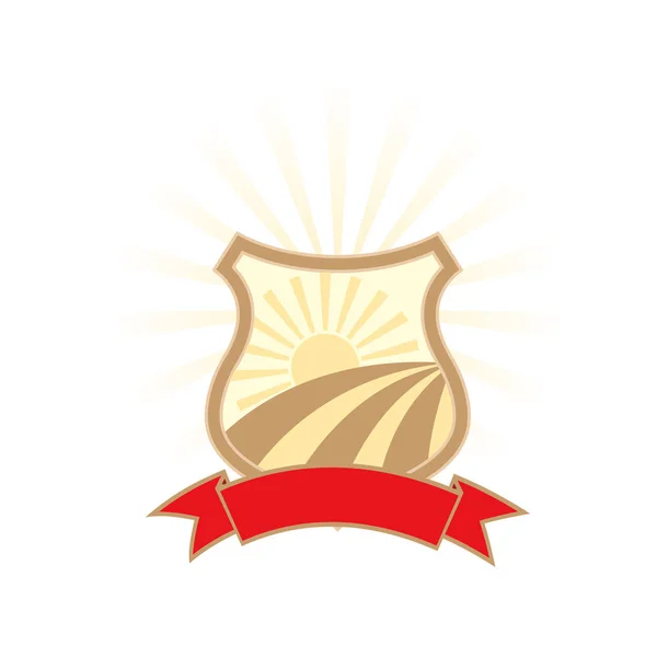 Emblema Industria Agrícola Escudo Con Sol Bandera Roja — Archivo Imágenes Vectoriales