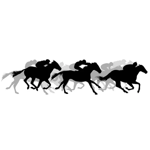 Horse Race Silhouette Running Horses Jockey — Stock Vector