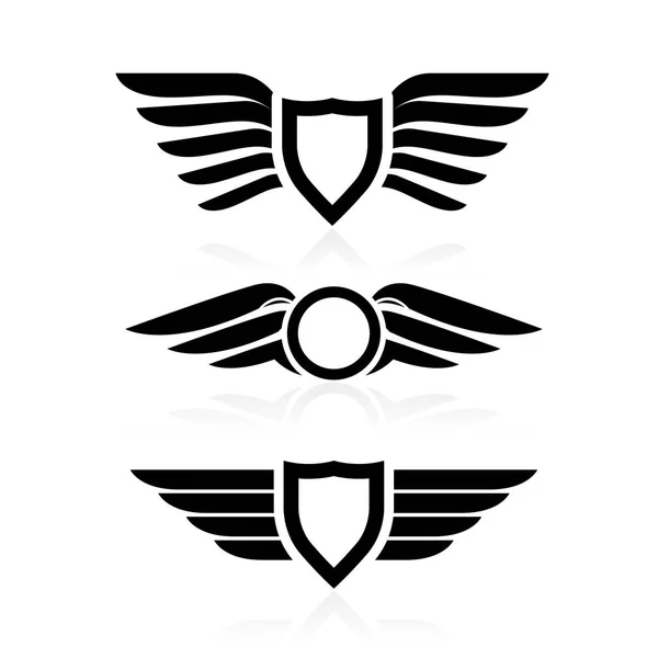 Shield Wings Icons Winged Badges Emblems Simple Style — Stock Vector