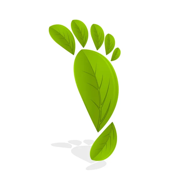 Green Footprint Made Leaves White Background — Stock Vector