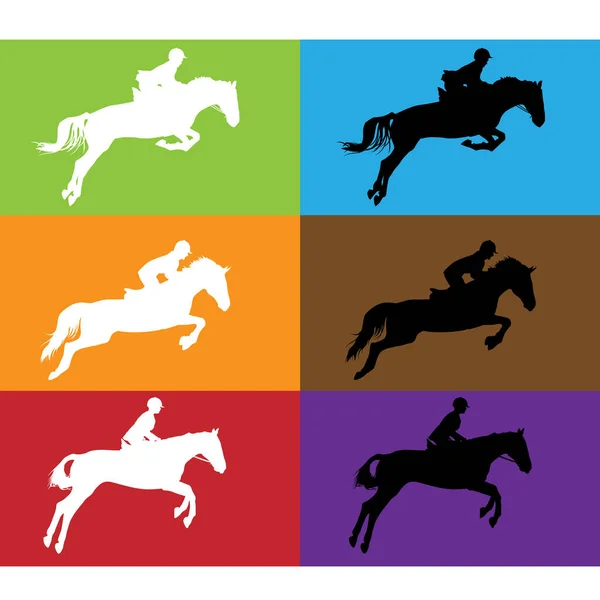 Horse Race Silhouette Running Horses Jocke — Stock Vector