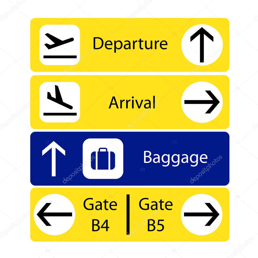 A selection of airport navigation signs