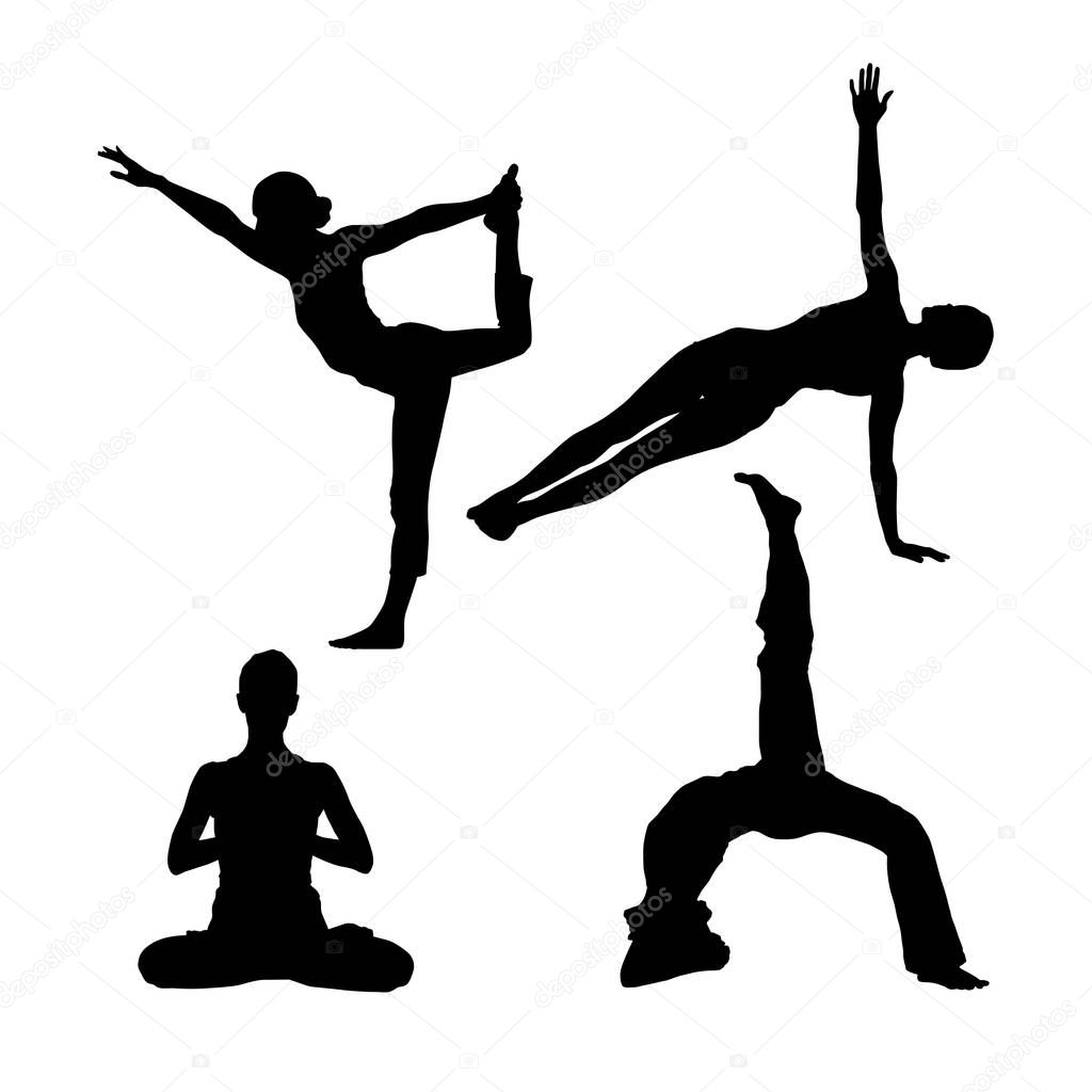 Silhouettes of people in yoga poses