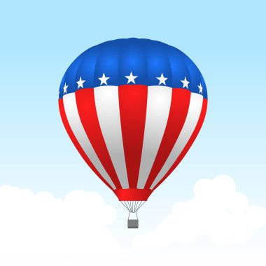 Gökyüzü arka plan üzerinde yıldızlar ve çizgiler ile Amerikan sıcak hava balonu