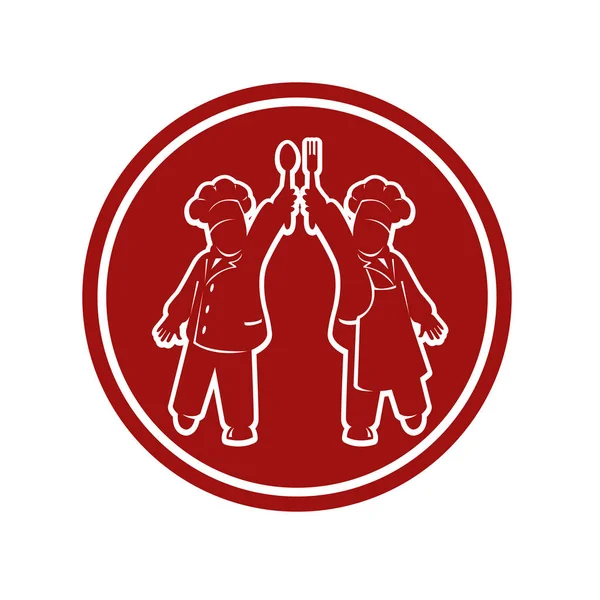 Badge Rond Rouge Avec Contour Des Chefs Cuisiniers — Image vectorielle