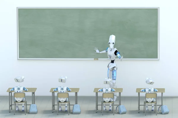 3D-Rendering von Roboter-Lehrer im Klassenzimmer — Stockfoto