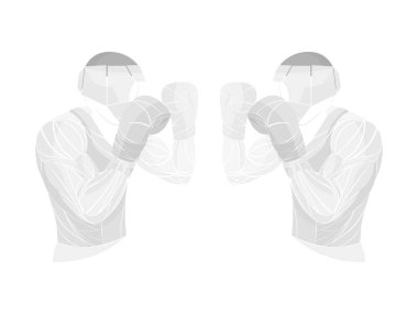 Saçılan boksör. Boks vektör çizim. Boksör siluet. Sporcular fotoğraf parçacıkların oluşmaktadır.