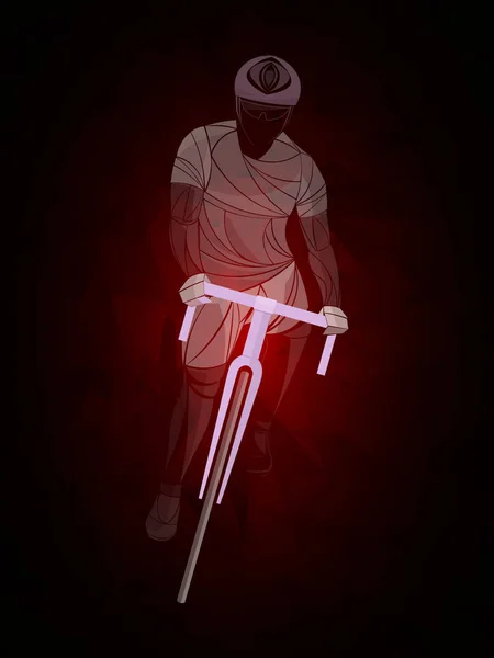 Tema ciclismo, silhouette vettoriale graffiata del ciclista su strada — Vettoriale Stock