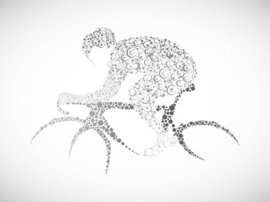 Bisiklet turu, pist, bisiklet, geometrik, bisikletçi stilize vektör. Genç bir adam bisiklet sürüyor. Spor aktivitesi.