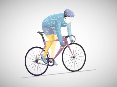 Bisiklet turu, pist, bisiklet, geometrik, bisikletçi stilize vektör. Genç bir adam bisiklet sürüyor. Spor aktivitesi.