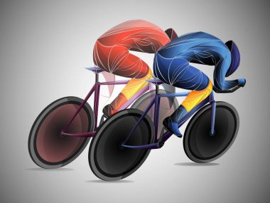 Bisiklet turu, pist, bisiklet, geometrik, bisikletçi stilize vektör. Genç bir adam bisiklet sürüyor. Spor aktivitesi.