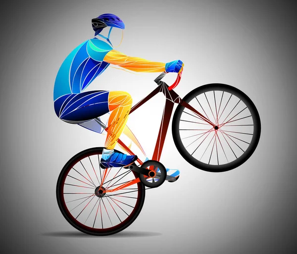 Cycling Tour Track Bicycle Geometric Cyclist Stylized Vector Young Man — Stock Vector