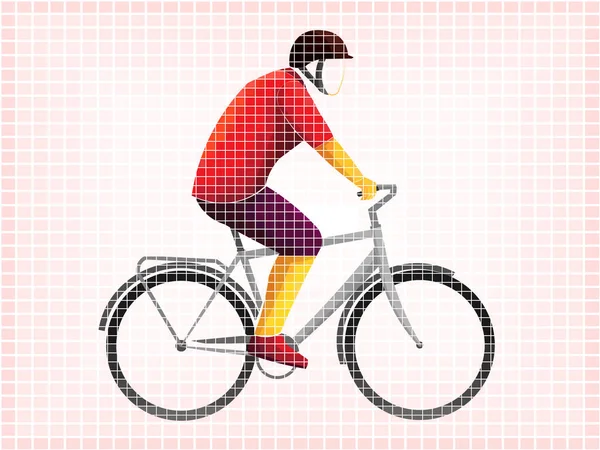 Cycling Tour Track Bicycle Geometric Cyclist Stylized Vector Young Man — Stock Vector