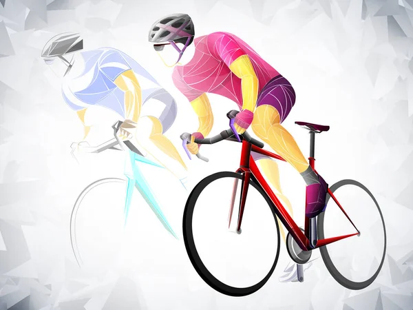 自行车赛 自行车 几何图形 自行车风格的矢量 一个年轻人在骑自行车 体育活动 — 图库矢量图片