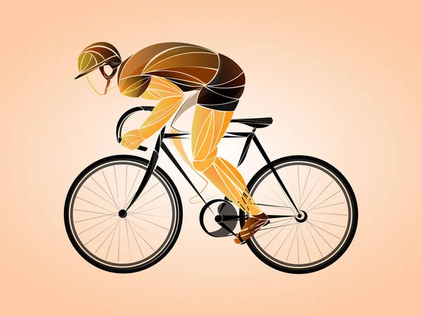 Wycieczka rowerowa, tor, rower, geometryczne, rowerzysta stylizowany wektor. Młody człowiek jeździ na rowerze. Działalność sportowa. — Wektor stockowy