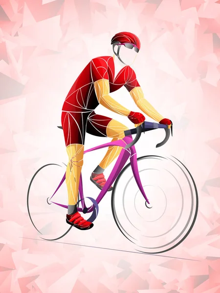 サイクリングツアー、トラック、自転車、幾何学的、サイクリストスタイルのベクトル。若い男が自転車に乗っている。スポーツ活動. — ストックベクタ