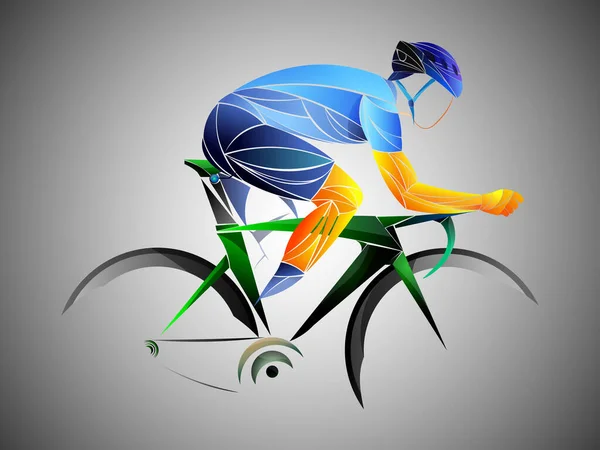 Recorrido en bicicleta, pista, bicicleta, geométrico, ciclista vector estilizado. Un joven va en bicicleta. Actividad deportiva. — Vector de stock