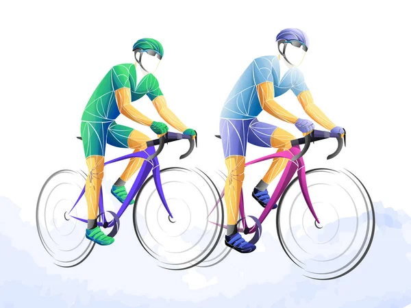 Cycling tour, track, bicycle, geometric, cyclist stylized vector. A Young man is cycling a bicycle. Sports activity. — Stock Vector