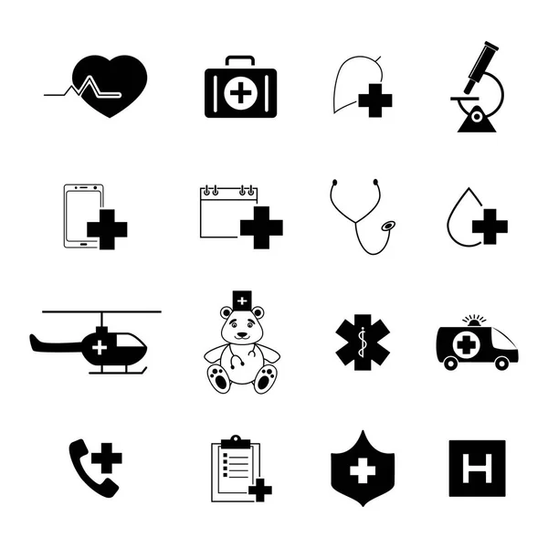 Ensemble d'icônes noires d'aide médicale — Image vectorielle