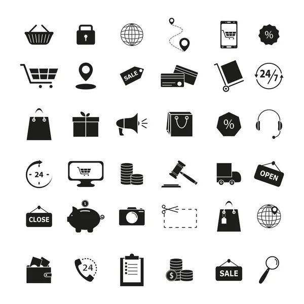 Conjunto de ícones pretos de compras —  Vetores de Stock