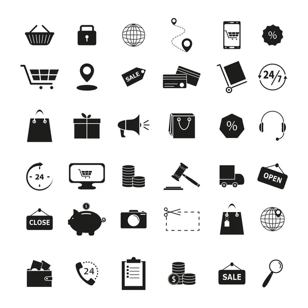 Alışveriş siyah Icons set