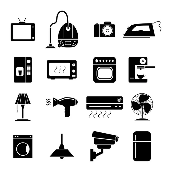 Set of electronic home icons black — Stock Vector