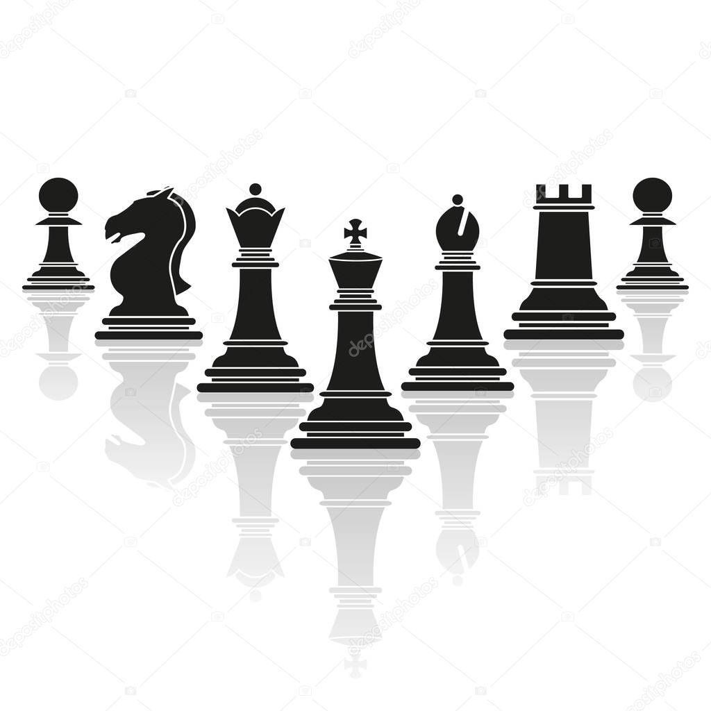 Set of chess club play icons with reflection