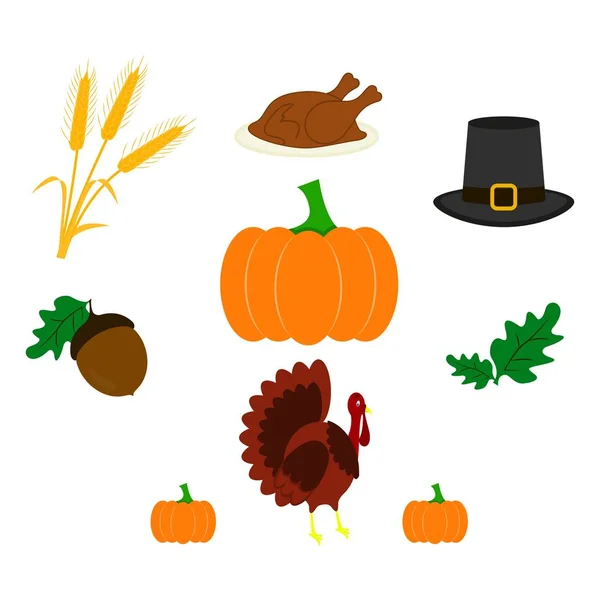Set of Thanksgiving day icons of color — Stock Vector