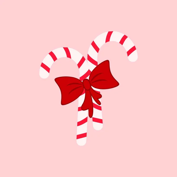 Una canna caramella e icone arco Natale — Vettoriale Stock